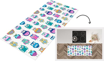 Keukenloper - Loper keuken - Regenboog - Uil - Cartoon - 120x50 cm - Keukenloper vinyl