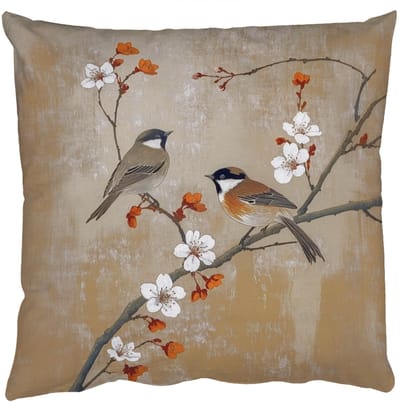 Sierkussens - Kussentjes Woonkamer - 50x50 cm - Vogels - Bloesemtak - Bloemen - Oranje