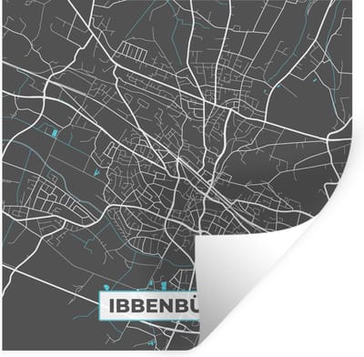 Muurstickers - Sticker Folie - Stadskaart – Plattegrond – Duitsland – Blauw – Ibbenbüren – Kaart - 100x100 cm - Plakfolie - Muurstickers Kinderkamer - Zelfklevend Behang XXL - Zelfklevend behangpapier - Stickerfolie