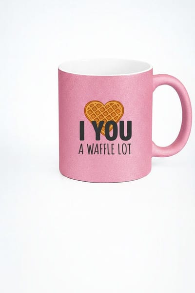 Roze Glitter Mok met Wafel Hart 'I You A Waffle Lot' - Grappig Liefdes Cadeau