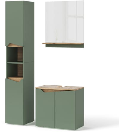 Vicco Badkamermeubelset Marelle, Groen/Artisanaal eiken, 3-delig