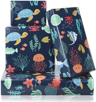 Dailygoods - Verjaardagscadeaupapier - Oceaanmotieven - Schattige ontwerpen - 50 x 70 cm - Geschenkpapier voor kinderen - Perfect voor feestjes en cad