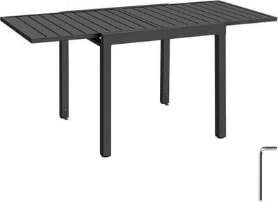 tectake® Aluminium Tuintafel - Uitschuifbaar - 80 x 80 cm of 160 x 80 cm - 4 tot 6 Personen - Weerbestendig - Tafel voor Buiten - Bijzettafel of Eettafel - Lamellen - Grijs