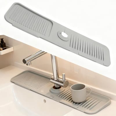 Water Tap Splash Guard en Draining Mat van Silicone voor Keuken en Badkamer, Grijs, 60 x 14 cm - Bescherming tegen Water en Vlekken