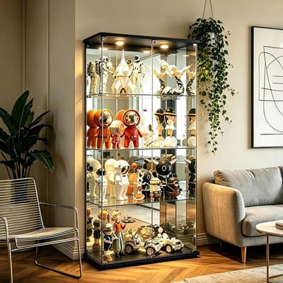 Glazen Vitrinekast - Displaykast met licht - Verzamelingen Tonen - Afsluitbare Deuren - 80 x 36 x 164 cm - Zwart