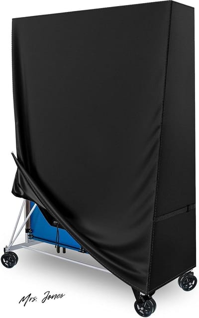 Mrs. Jones Tafeltennistafelhoes waterproof stofdicht anti-UV duurzaam Oxforb-materiaal - pingpongtafelhoezen met zijbevestigingsband voor buiten en binnen - 165 x 70 x 185 cm zwart .