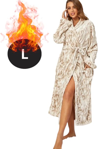 Bovista Badjas Dames - Fleece - Katoen - Badstof - Sauna - Hamam - Wafel - Bathrobe - Duster - Ochtendjas - Spa - Kimono - Beige L
