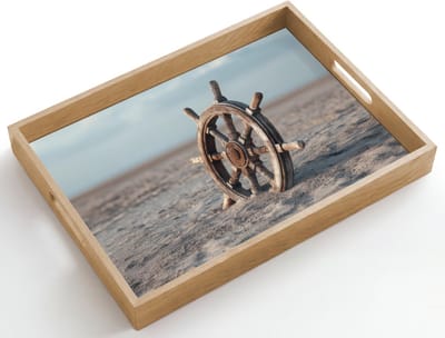 Dienblad hout 50x35 cm - Schootdienblad - Scheepsstuur - Hout - Bruin - Zand - Borrelplank rechthoek - Plateau dienbladen