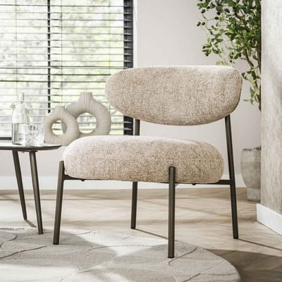Dimehouse Ronde Scandinavische fauteuil beige gemêleerde stof Nova - Chenille - Japandi