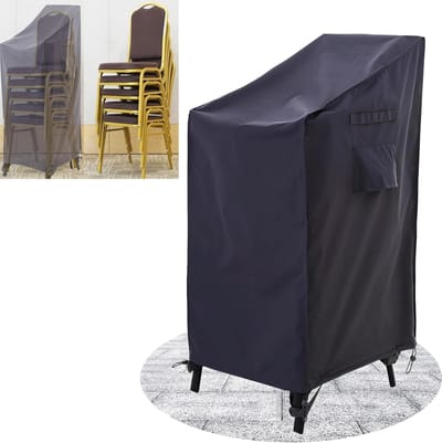 Famanu – Afdekhoes voor tuinstoelen met hoge rugleuning - waterdichte en uv-bestendige beschermhoes voor stapelstoelen - robuust en weerbestendig voor zomer en winter - grijs - 69 x 86 x 76/104 cm