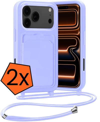 Hoesje Geschikt voor iPhone 17 Pro / 18 Pro Hoesje Met Telefoonketting Pasjeshouder Case Koord - Hoesje Geschikt voor iPhone 17 Pro / 18 Pro Hoes Met Kaarthouder - Lila - 2 PACK