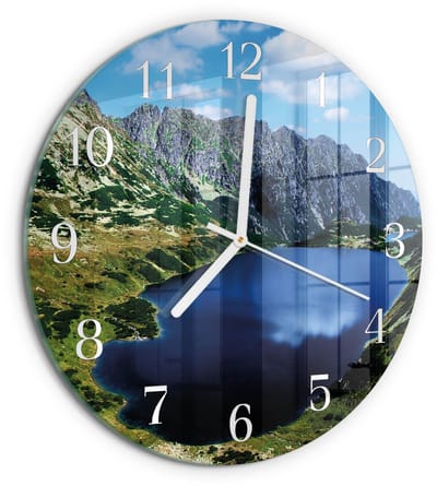 Tulup Wandklok - Morskie Oko Moderne Glazen Wandklok - 30fi cm - Blauw Wandklok Glas Met Motief - Witte Handen - Ronde Wandklok - Wandklok Glas Decoratie - Gekleurde Glazen Klok