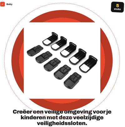 Dailygoods- Veiligheidssloten 5 Stuks - Kast/Deursloten - Kindveilig - ABS Materiaal - Duurzaam - Afmetingen 7,5 x 4 cm - Kinderveiligheidsslot