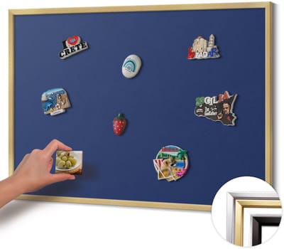 Wallfluent - Marine Magneetbord Met Effen Achtergrond - 100 cm x 70 cm - Magneetbord met Gouden Frame - Marineblauwe kleur - Magneetbord Voor Thuiskantoor - Magneetbord voor Herinneringen - Magnetisch Bord voor Thuis en Kantoor