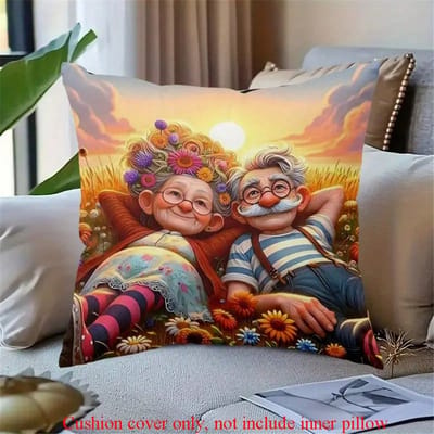 Grappige Kussensloop voor Koppels, Snurkende Oude Man & Boze Vrouw Kussenhoes, Cartoon Slaap Humor Woondecoratie, Nieuwigheid Cadeau 40x40cm