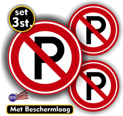 Jerma - Verboden te parkeren - Stickers - set - 1x Ø 15 - 2x Ø 10 cm - Weerbestendig - Zelfklevend