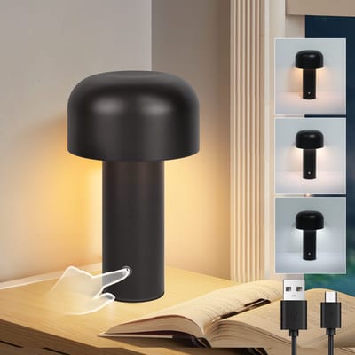 NETTLIFE Tafellamp LED draadloze - 2W - Zwart - USB oplaadbare - Touch Dimbaar - modern bureaulamp - metaal nachtlampje - voor Woonkamer | Slaapkamer