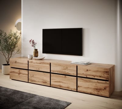 Meubella - TV-Meubel Cainan - Eiken - Zwart - 225 cm