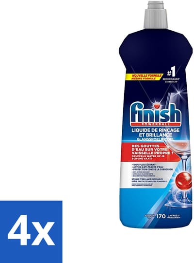 4 x Finish Powerball - Glansspoelmiddel - Anti-Corrosie & Anti-Vervaging - 170 Afwasbeurten - 800ml - Vaatwassermiddel - Glansspoelmiddel - Anti-kalk - Anti-corrosie - Vaatwasser