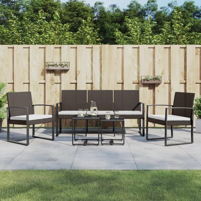 vidaXL - 5-delige - Tuinset - met - kussens - polypropeen - rattan - bruin