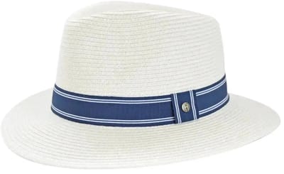 Stripe Fedora – Zonnehoed Dames & Heren UV Bestendig - Maat: M-L: 58 cm - Ivory/Navy/White