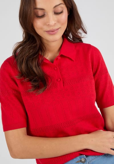 Damart - Trui met polokraag opengewerkt tricot - Dames - Rood - XS