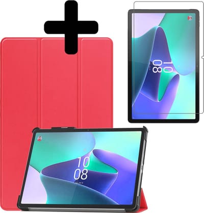 Hoes - Geschikt voor Lenovo Tab P11 Pro - Met Screenprotector - Trifold Bookcase - Hard Cover Case - Met Uitsparing Geschikt voor Lenovo Pen - Hardcover Book - Tablet Hoesje - Rood