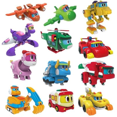 12 stuks/set Min Gogo Dino Vervormbare Robot naar Dinosaurus Speelgoed Actiefiguren Transformatie Auto Vliegtuig Motorboot Kraan speelgoed blue