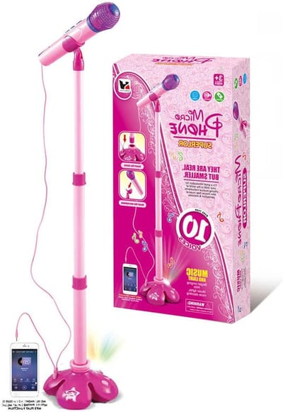 Kindermuziekmicrofoon - Karaoke microfoon - Muziekplezier beleven - Verstelbare hoogte - Tot 113 cm - Roze/Blauw