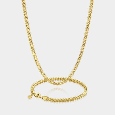Franco Ketting 3 mm x Franco Armband 3 mm - Gouden Schakelketting en Schakelarmband Heren - 50/19 cm lang - Olympus Jewelry
