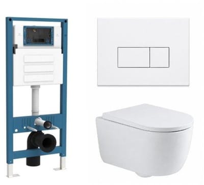 QeramiQ Dely Swirl Toiletset - inbouwreservoir Qeramiq Flush - 35mm zitting - metaal mat witte bedieningsplaat - rechthoekige knoppen - glans wit
