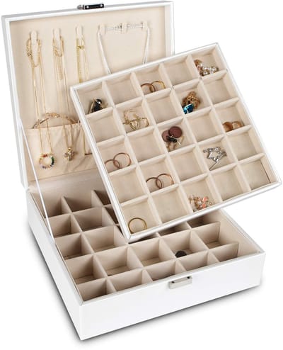 Dailygoods- Oorbelorganizer - Sieradendoos met 50 vakken - Dubbel gelaagd - Sieradenopbergbox met 6 halskettingenhaken - PU-leer - Stijlvol en elegant