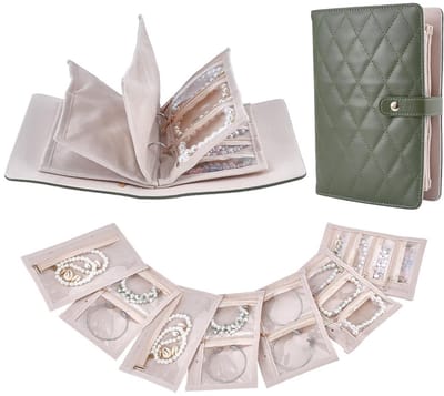 Dailygoods - WADORN Sieradenboekorganizer, draagbare sieradenopslag, PU-lederen boekportfolioband met 7 stuks afneembare pagina's voor reizen sieraden opbergkoffer cadeau voor moeder oorbel ringen kettingen
