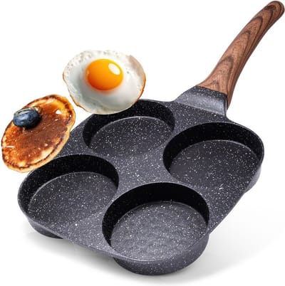 Eierpan Graniet 4 Gaten BLACK&WOOD 19x19 cm - Omeletpan - Egg Koekenpan - Pannenkoekenpan - Pancake