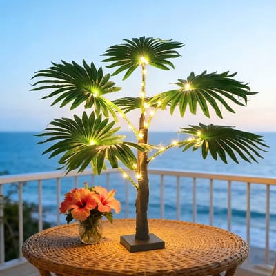 Kunstmatige Kokosboom Met Ledverlichting - 55 cm PVC, Groen - Creëert Een Dromerige Sfeer, Stabiel En Duurzaam - Voor Woonkamer, Slaapkamer En Eetkamer