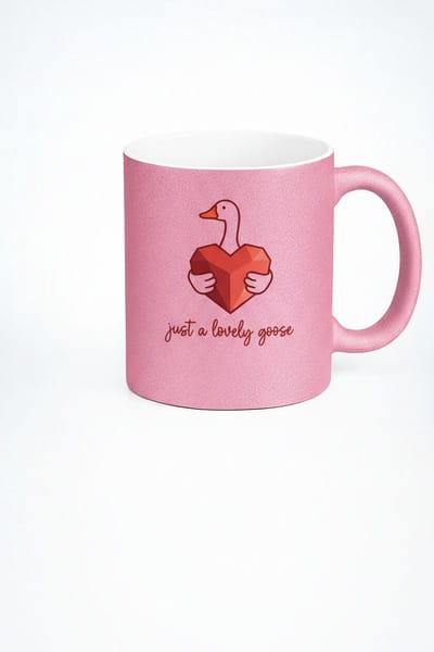 Roze Glitter Mok 'Just a Lovely Goose' - Lieve Gans met Hart Design Beker