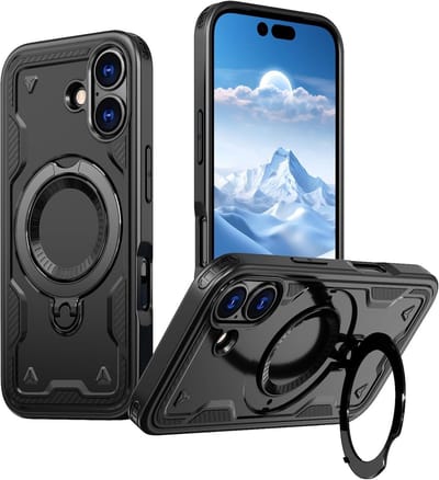 Case voor iPhone 17 met Magsafe, 360° Rotatable Ring en Schokbestendige Bescherming - Zwart Heavy Duty Hoes