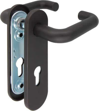 Deurgreepset zwart polypropyleen 172 x 46 mm met sleutel - Model 3PB72 - 9 mm vierkant