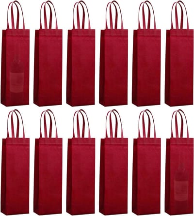 Elegante cadeauzakken voor wijnflessen - 12 stuks, bordeauxrood, perfect voor feesten en evenementen