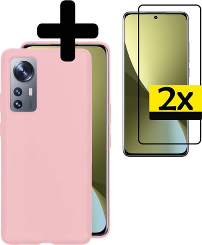 Hoesje - Met 2x Screenprotector - Geschikt voor Xiaomi 12 - Sterk & Shockproof - Back Cover - Siliconen Case - Telefoon Hoes - Telefoonhoesjes - Roze