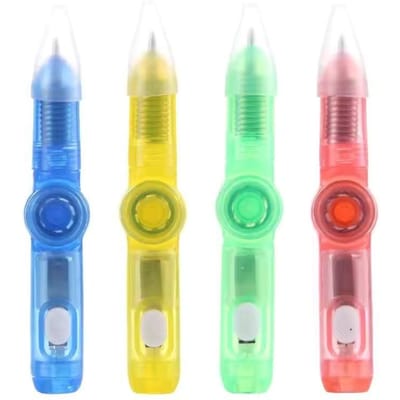 4 stuks Vingertop Gyro Pen Set Decompressie Roterende LED Licht Balpen Kindercadeau Speelgoed met Ingebouwd Licht yellow