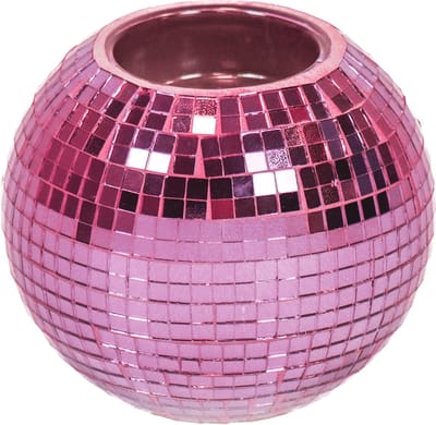 Housevitamin Kaarshouder - Theelichthouder - Disco - Waxinelicht - Glas - Roze - 10,5x10,5x8,5cm.