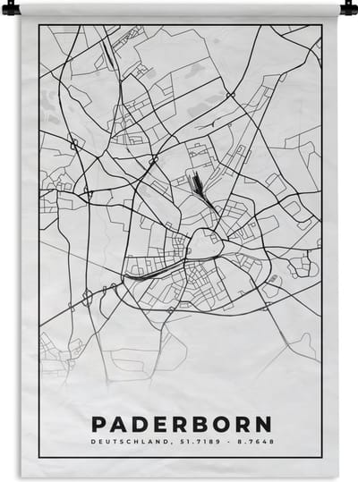 Wandkleed - Wanddoek - Paderborn - Plattegrond - Kaart - Stadskaart - 120x180 cm - Wandtapijt