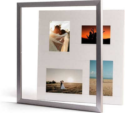 Deknudt Frames XXL collagelijst met afneembare voorzijde (zilver, 40 x 40 cm, glas) - grote fotolijst voor meerdere foto's - makkelijk te openen aan de voorkant