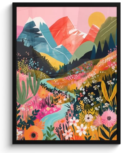 Poster in lijst - Fotolijst 60x80 cm - Posters - Rivier - Diepte - Bloemen - Posterlijst zwart - Decoratie - Wanddecoratie woonkamer - Muurdecoratie slaapkamer
