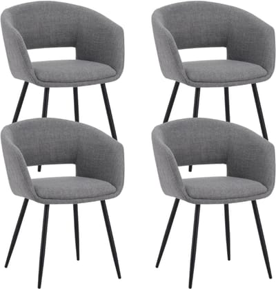 Dimehouse Set van 4 Scandinavische Eetkamerstoelen Don Grijs Stof Kuipvorm - Met Armleuningen - Stof - Scandinavisch & Basic