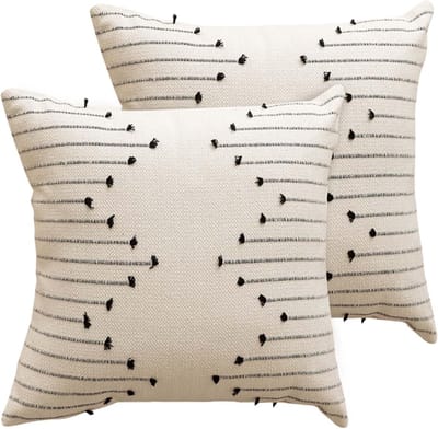 Set van 2 Kussenhoezen voor Bank, Onzichtbare Rits, Vierkante Kussens, Boho Stijl, Kussenhoezen voor Woonkamer, Slaapkamer, Balkon, 45 x 45 cm (Zwart)