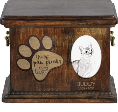 Persoonlijke urn voor kattenas met foto en hondenras ontwerp