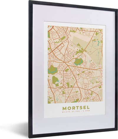 Fotolijst incl. Poster - Vintage - Retro - Plattegrond - Kaart - Stadskaart - Mortsel - 30x40 cm - Posterlijst