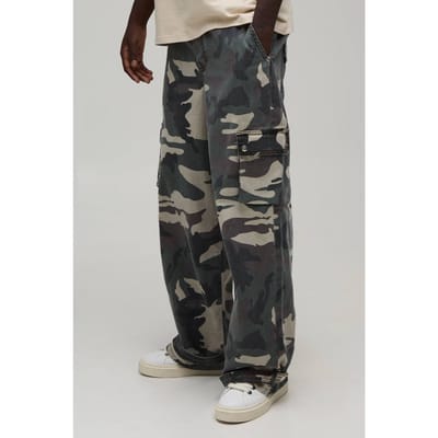 Baggy Fit Camouflageprintbroek Van Twill | Green | Size Large